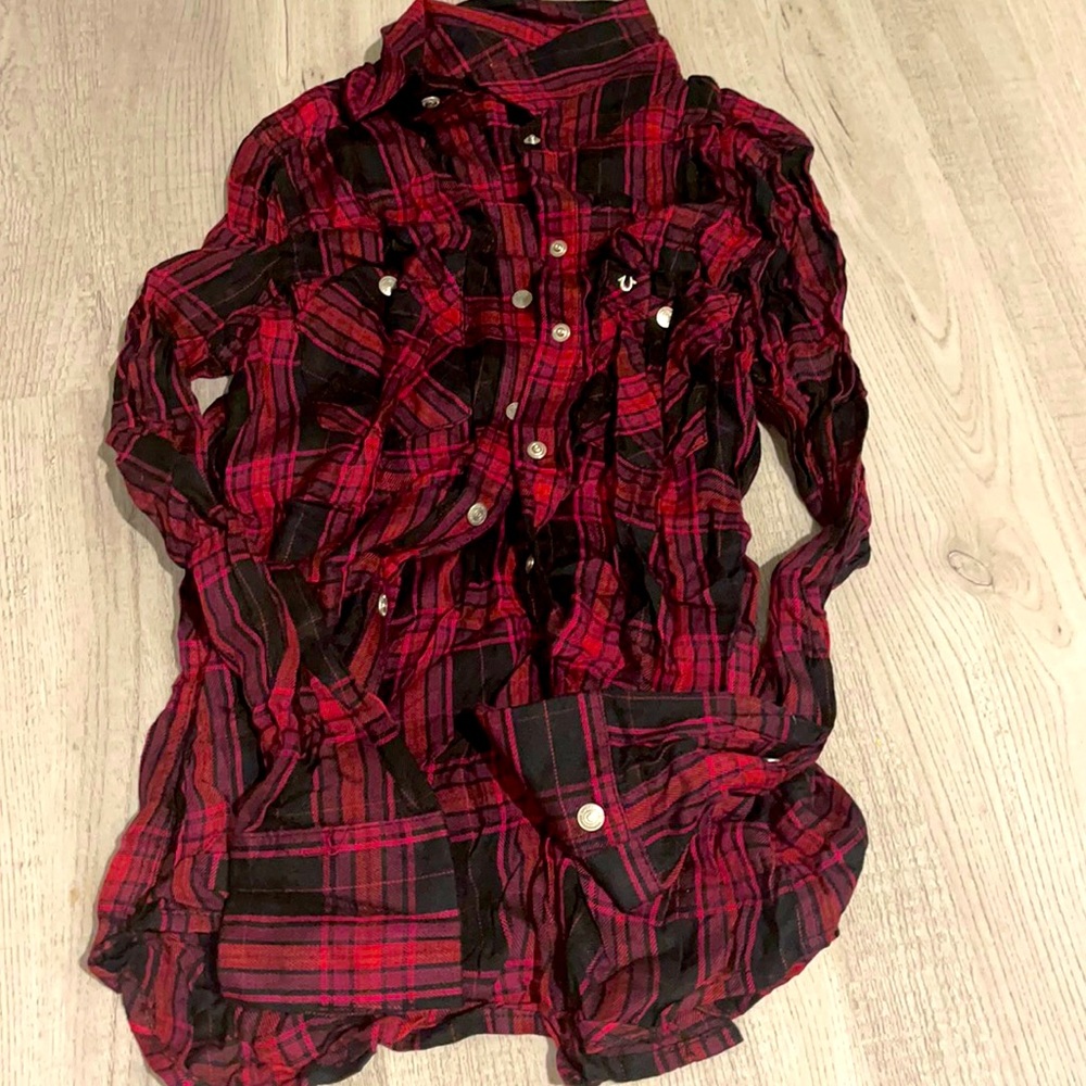 True religion plaid long sleeve button down shirt